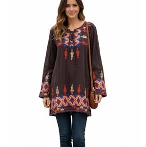 SCULLY Brown‎ Embroidered Tunic Top